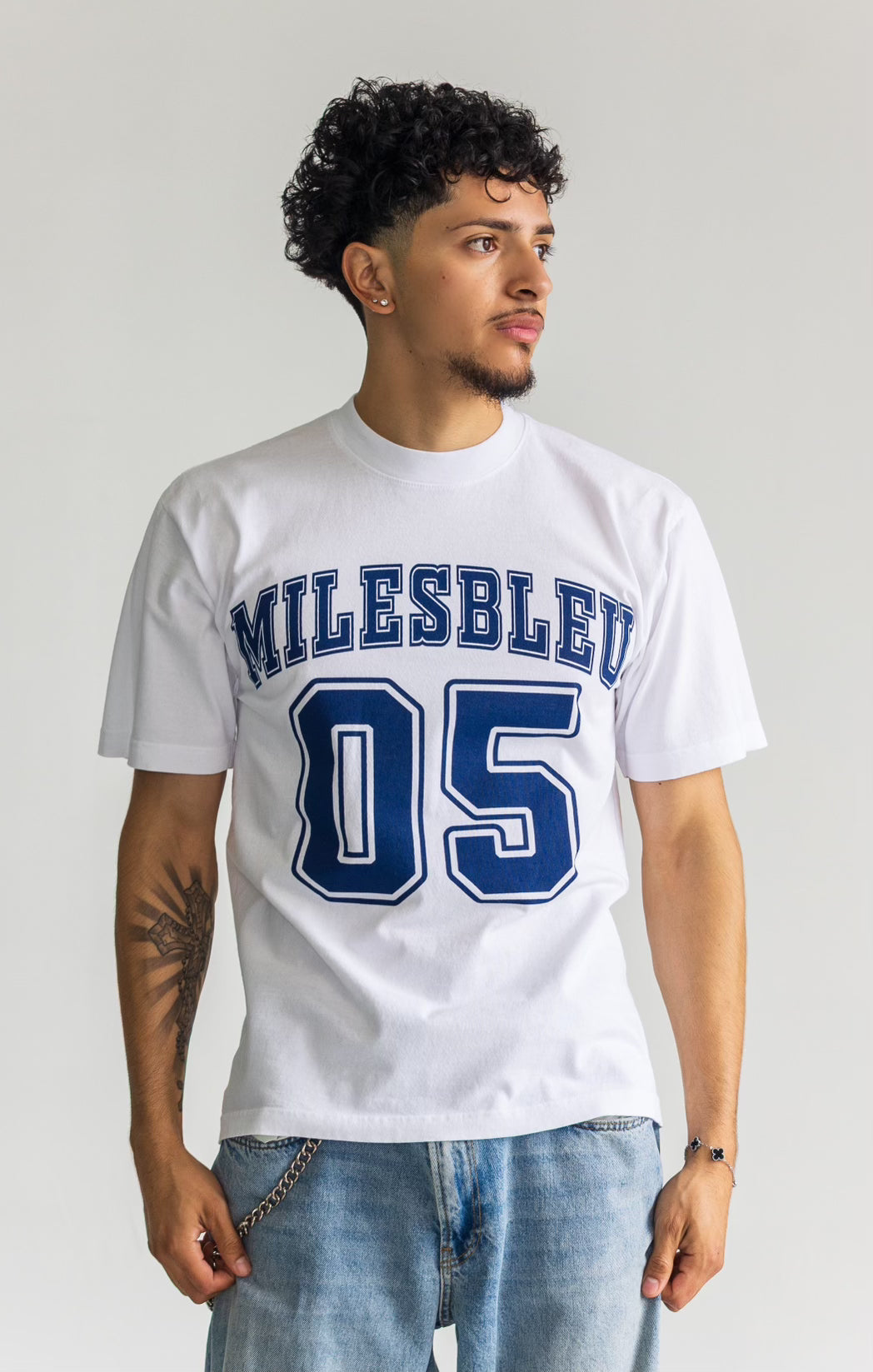 White Miles Bleu Jersey Tee